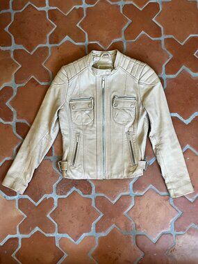 Michael Kors *Quilted Moto* Leather Jacket Light Beige - Size M